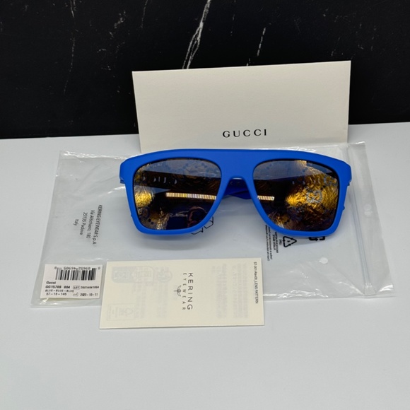 NEW GUCCI GG1570S 004 UNISEX SUNGLASSES GUCCI GG 1570S 004 BLUE SQUARE EYEWEAR - Picture 11 of 11